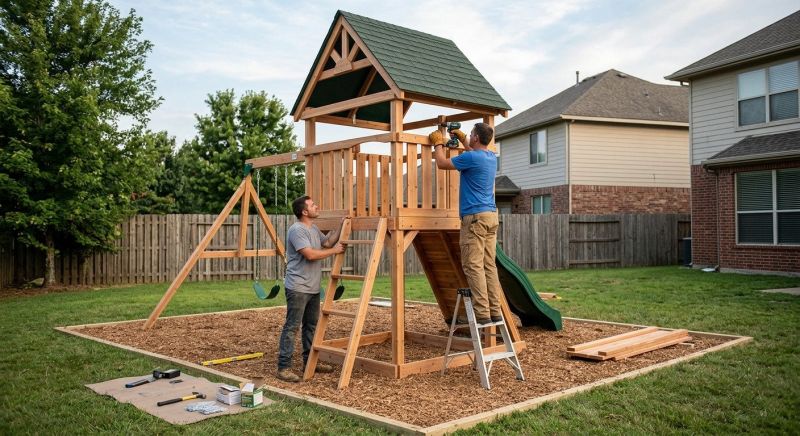 Wooden Playset Installation in Kansas City, KS