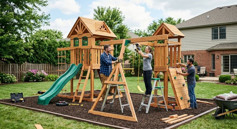 Wooden Swing Set Installation in Kansas City, KS