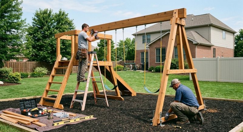 Wooden Swing Set Installation in Kansas City, KS